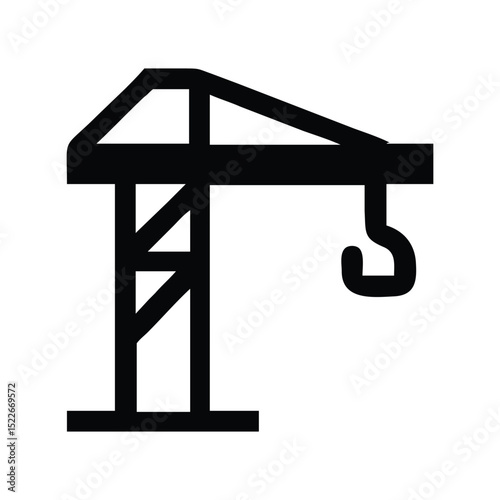 Construction crane icon vector illustration. Classic industrial symbol for building, engineering, heavy machinery, development, or infrastructure design
