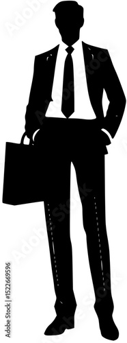 Silhouette of a businessman with a briefcase in black