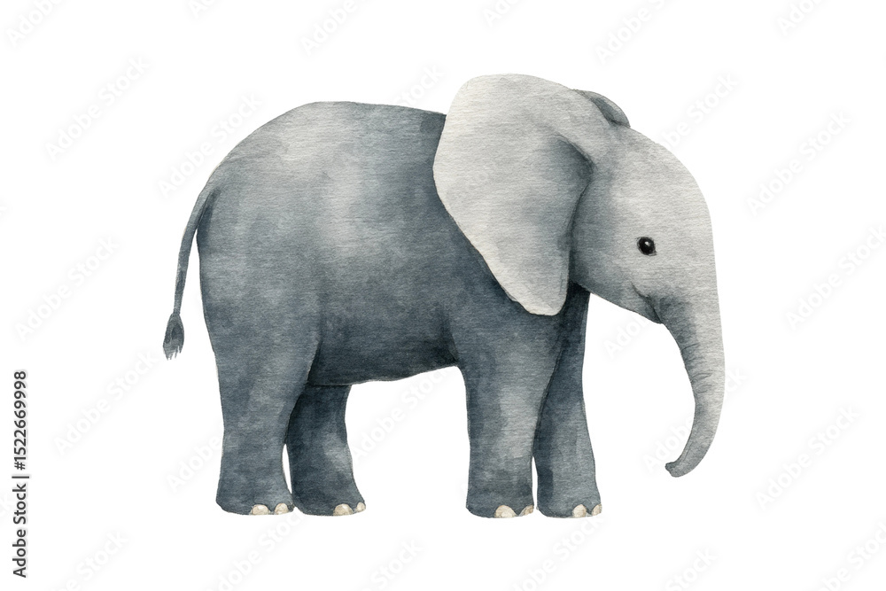 Obraz premium Watercolor baby elephant illustration in profile with grey tones, cut out