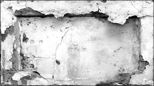 Close-up image of a weathered and distressed wall with peeling paint and cracks