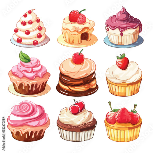 Delicious Array of Sweet Desserts Vector Illustration for Culinary Creations