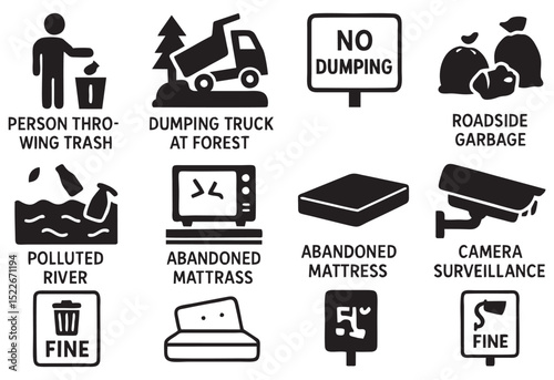Illegal Dumping Icons – Solid Vector Pack (Black)
