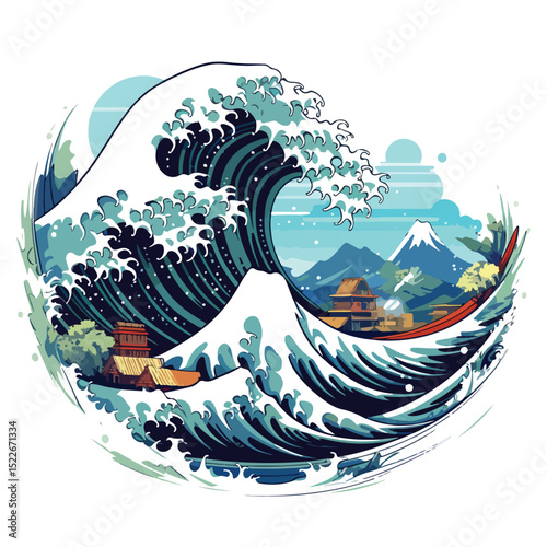 Tsunami Natural Disaster with Big Wave Isolated Illustration for Safety and Emergency Concepts