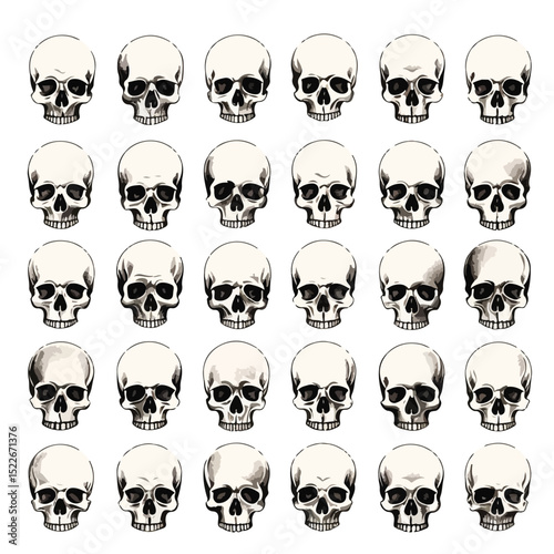 Collection of Twenty-Five Death Skulls Heads Icon Set for Morbid Designs