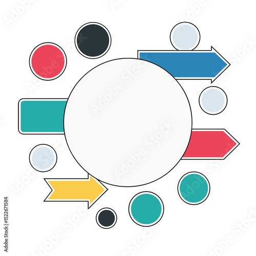 Geometric design with colorful circles and arrows in a modern layout
