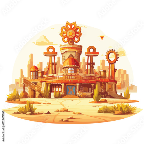 Vintage Wild West Casino Game in Desert Vector Illustration for Design Projects