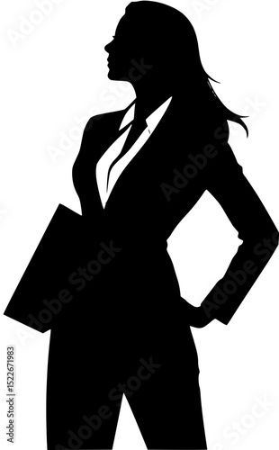 Silhouette of a Businesswoman with a Folder and Confidence