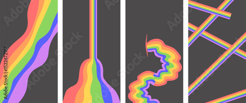set of vertical backgrounds with rainbow in vector. Template for social media, posters, stickers, postcards, invitations, backgrounds, banners