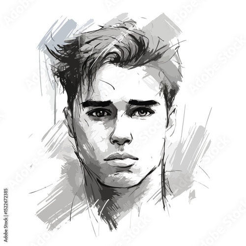 Abstract Young Man Face Scribble Vector Illustration Isolated on White Background