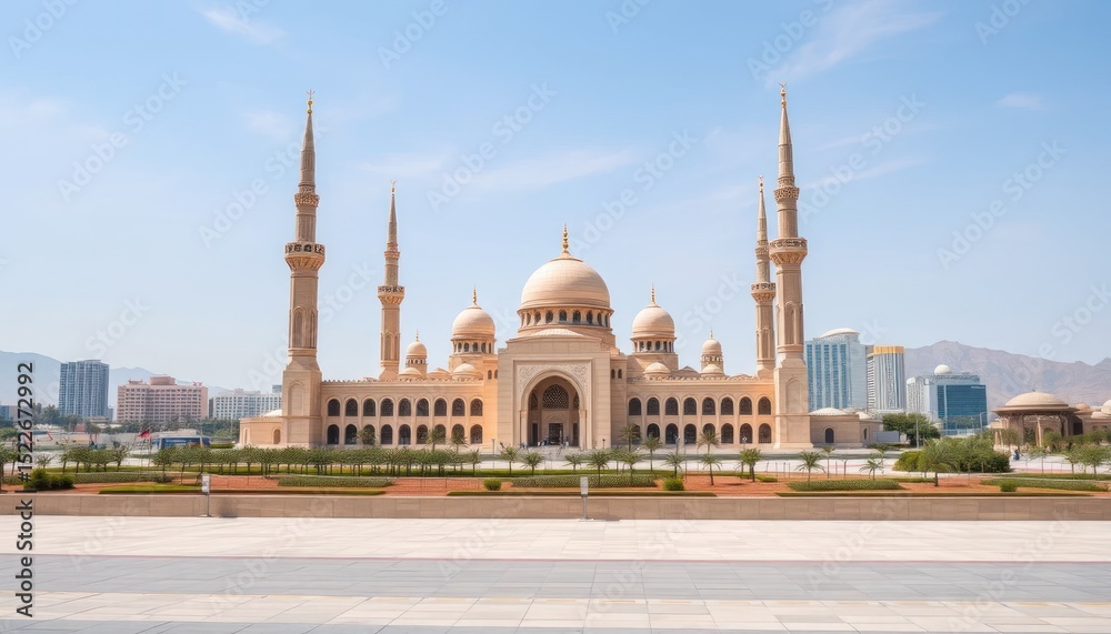 Obraz premium Sharjah's striking Al Noor Mosque featuring intricate architecture and minarets
