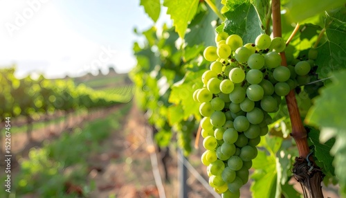 Wallpaper Mural Green grapes clustered, ripening on sunlit vine, nearing harvest moment Torontodigital.ca