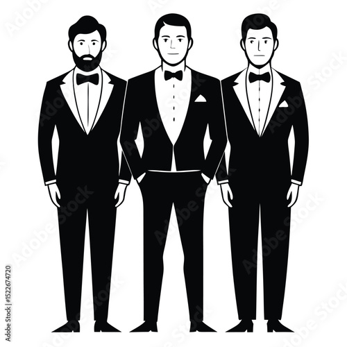 black and white vector illustration of three men