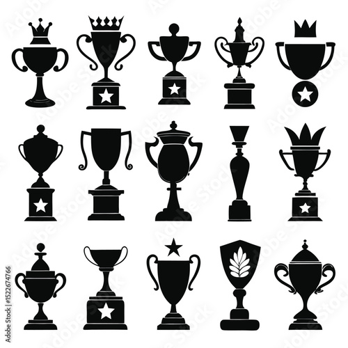 black silhouettes of various trophy illustrations
