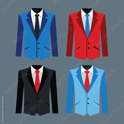illustration of four different mens suits with ties