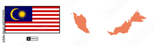 Vector map and flag of Malaysia isolated on transparent background