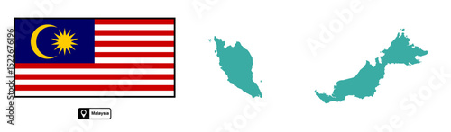 Vector map and flag of Malaysia isolated on transparent background