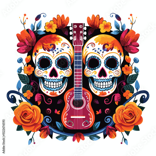 Dia de los Muertos Poster featuring Katrina Skulls for Festive Celebrations