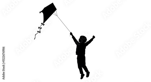 Silhouette of Child Flying Kite