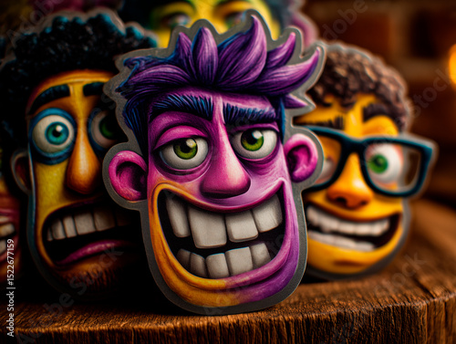 Bright and colorful illustration featuring humorous cartoon characters with silly, exaggerated expressions.