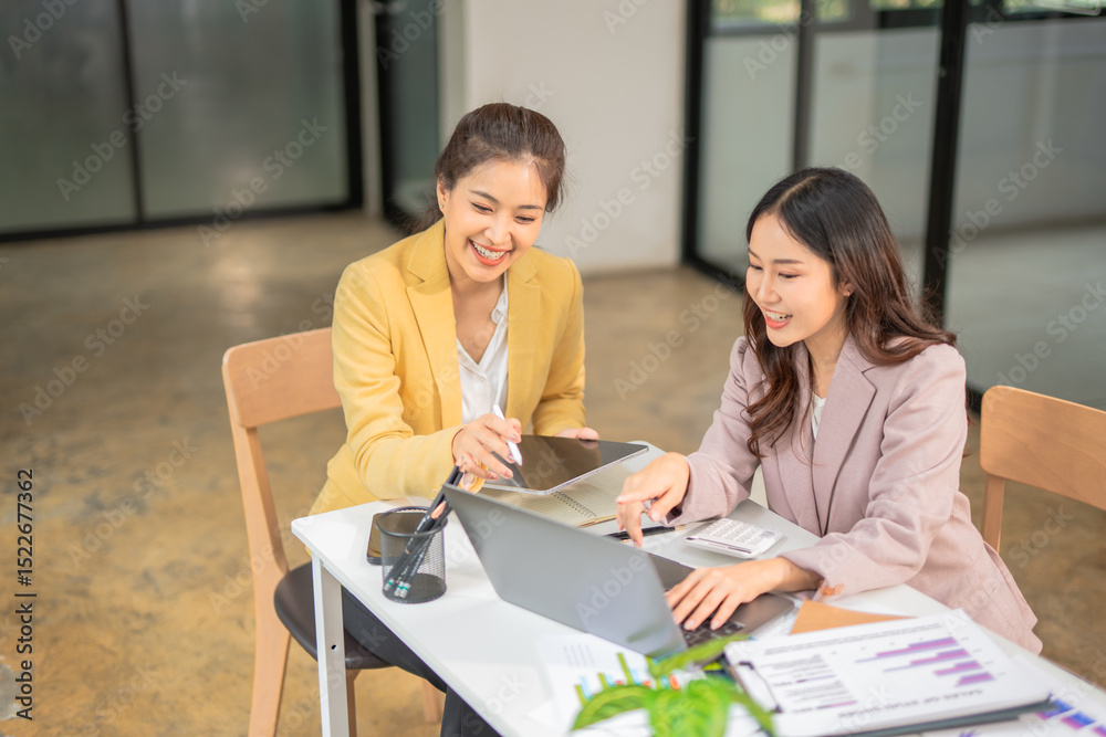 Two businesswoman hands or accountants working together on financial investment on calculator, calculating, analyzing business growth and marketing on graph. Two businesswoman hands or accountants working together on financial investment on calculator, calculating, analyzing business growth and marketing on graph.