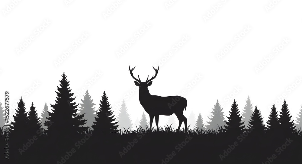 Obraz premium Deer in Silhouette Forest Landscape