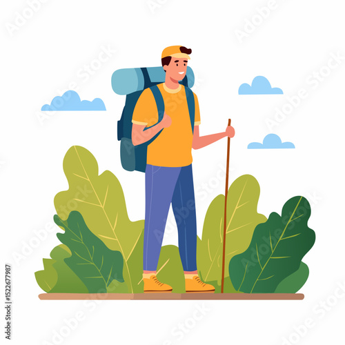 silhouette of a couple hiking with backpacks and poles, perfect for outdoor and adventure themed designs
