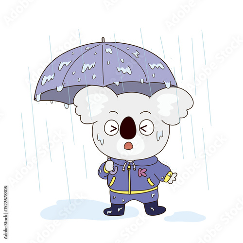 雨の中で傘をさすコアラのキャラクター