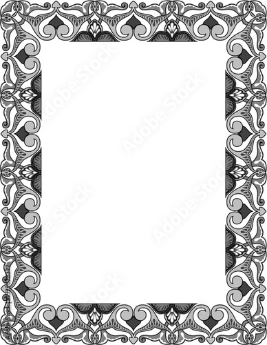 Vintage black and white floral ornamental frame vector illustration for wedding invitation card design
