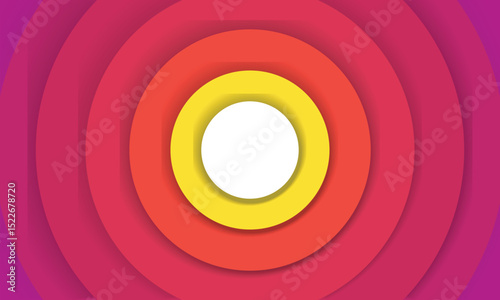 Orange concentric circles banner. Sun, sunlight, sunrise, sunburst background. Ripples, impact, epicenter, radar, target, sonar wave wallpaper. Vector illustration with paper cut effect.