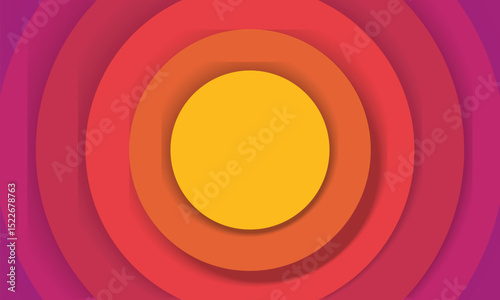 Orange concentric circles banner. Sun, sunlight, sunrise, sunburst background. Ripples, impact, epicenter, radar, target, sonar wave wallpaper. Vector illustration with paper cut effect.