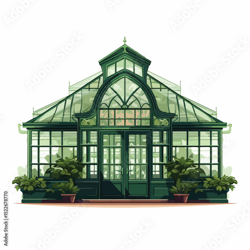 Green House Front Facade Icon Stock Vector - Detailed Vector Illustration for Real Estate Projects