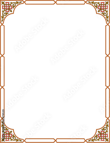 Ornate golden floral frame border design for vintage paper card illustration