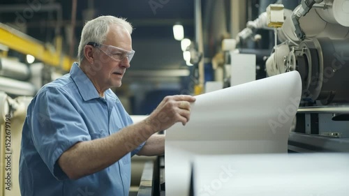 Expert craftsman operates machinery to produce high-quality paper in a manufacturing facility