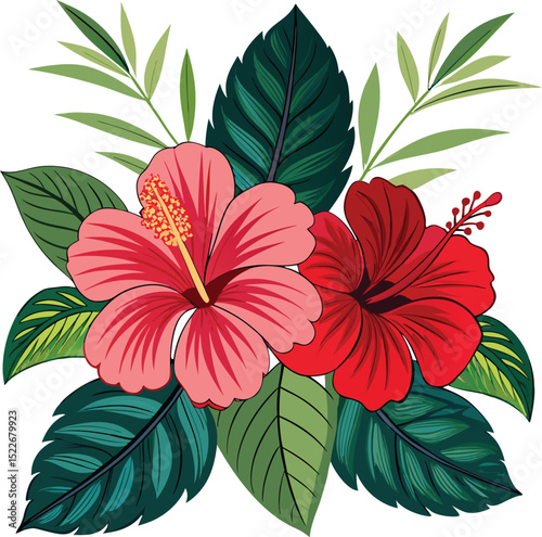 Vibrant Hibiscus Flowers A Tropical Floral Illustration