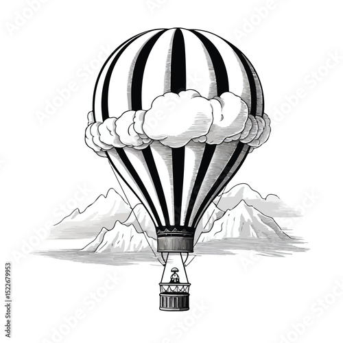 Elegant Black and White Hot Air Balloon Vector Illustration for Creative Designs