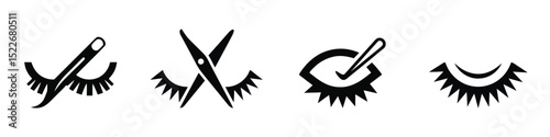 Vector illustration Set Eyelash Extensions: Application, Scissors, Tweezers, and Lash Styling Guide
