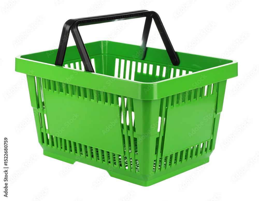 Fototapeta premium Vibrant green shopping basket for groceries.