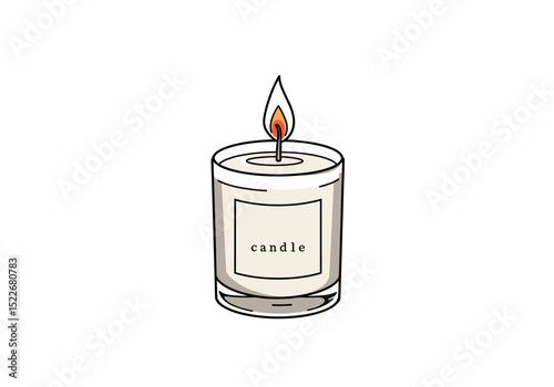 Scented candle with flame standing on a white background  
