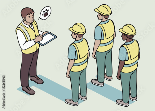 Construction Team at Emergency Assembly Point – Safety Planning and Coordination Briefing