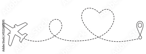 Dotted Airplane Route Icon with Travel Destinations and Map Pins