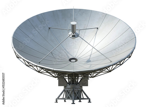 Large satellite dish antenna isolated on transparent background