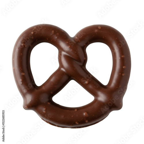 Chocolate-covered pretzels arranged on a white background, showcasing their glossy coating and twisted shape.