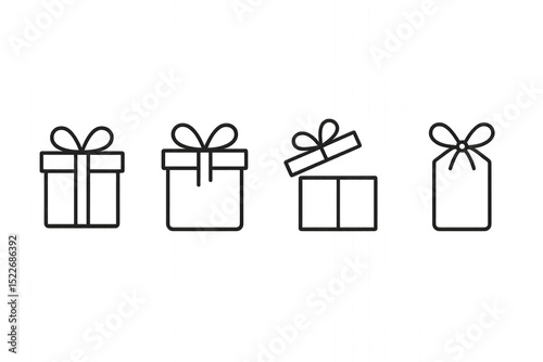 A modern gift box icon with sleek lines and ribbon details, designed in vector style. Isolated on transparent background.