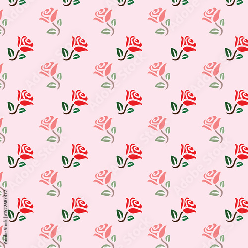 Seamless Pattern with Red Roses and Day Dear Text on Light Background