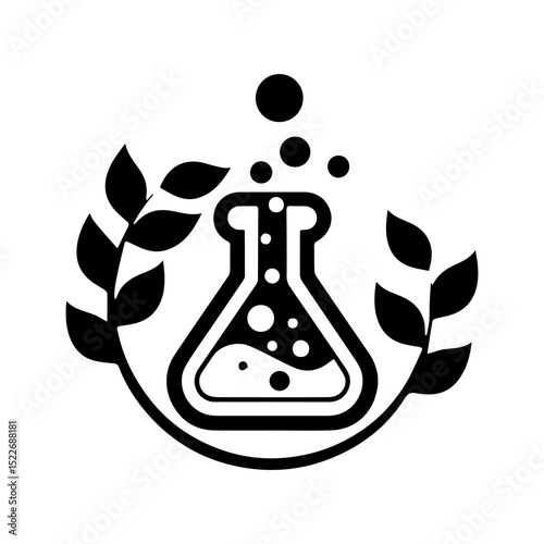 Lab flask icon set. Natural pharmacology symbol