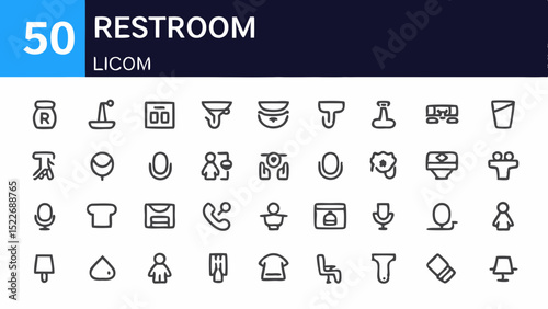 Illustration of various restroom related icons including sink toilet mirror and other bathroom fixtures created with generated ai