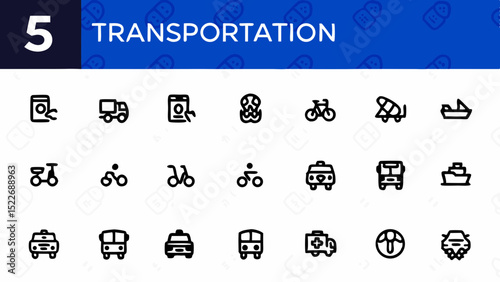 Collection of transportation icons including cars, bikes, trucks, boats, and other vehicle types shown created with generated ai