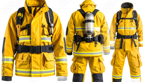 High-visibility yellow firefighter turnout gear safety equipment for emergency response and protection
