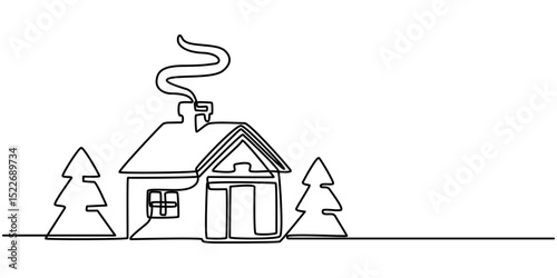  cottage continuous one line drawing, Continuous thin line home vector illustration, minimalist house icon. One line art cottage building, Home Sweet Home Continuous one line drawing, Abstract house. 