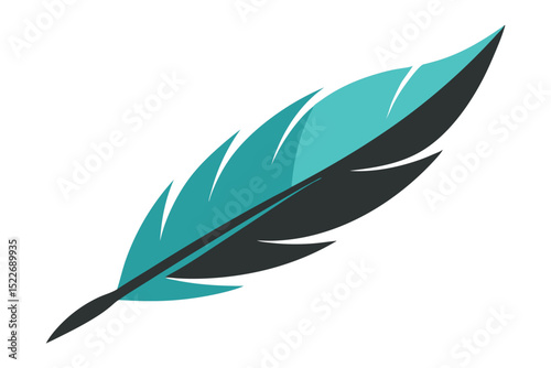 Illustration of a teal and black feather on a white background art